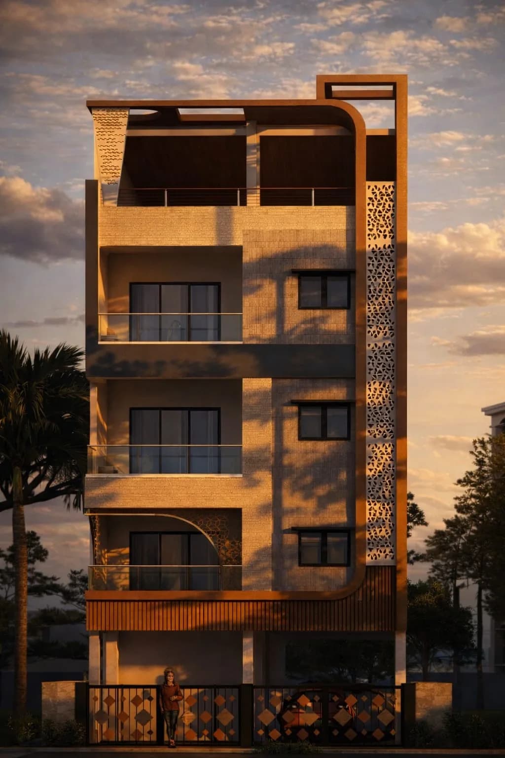 RR Manzil façade elevation by Crown Home Spaces